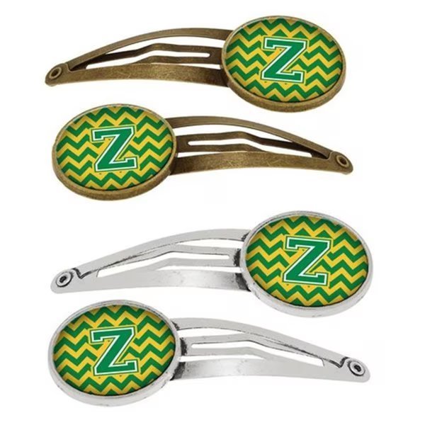 Letter Z Chevron Green and Gold Barrettes Hair Clips, Set of 4, 4PK, Carolines Treasures, Mfr#: CJ1059-ZHCS4